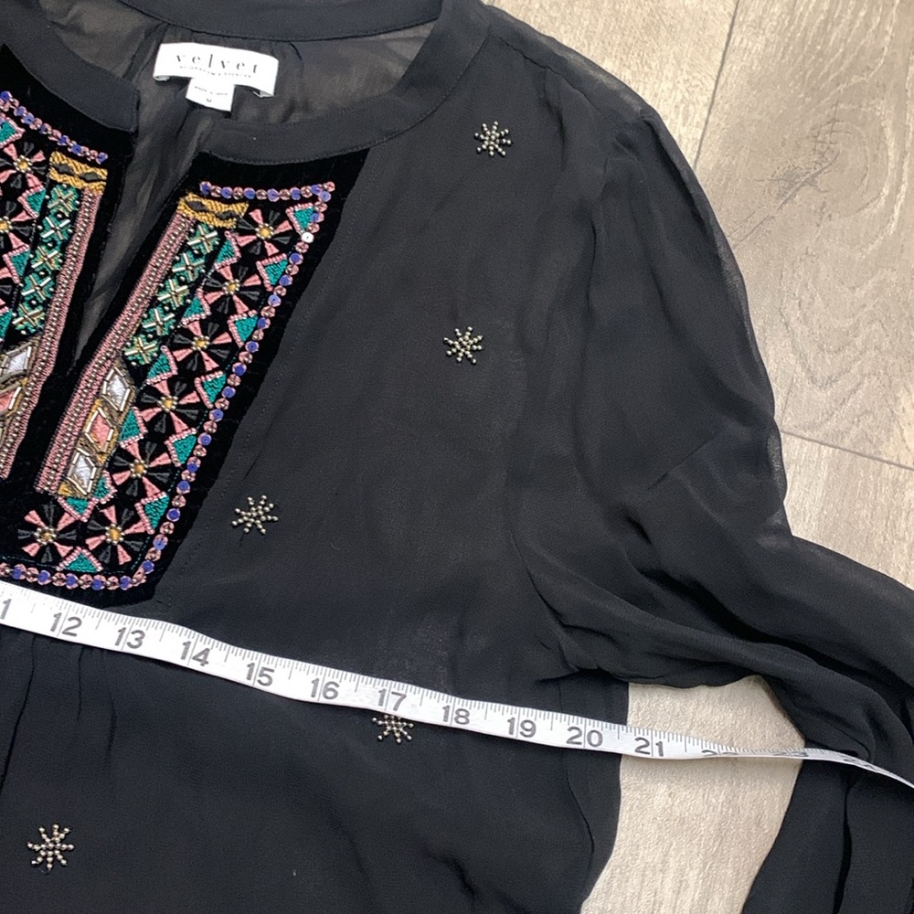 Velvet By Graham & Spencer Embellished Sheer Long Sleeve Beaded Top Blouse Shirt - Picture 7 of 9